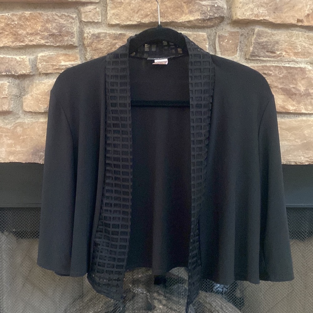 Michelle Lynn black cardigan with see through edge. Medium